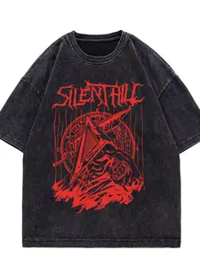 Vintage Washed Black | Silent Hill Horror Rock Tee,Pyramid Head Rage | Silent Hill Dark Washed Streetwear