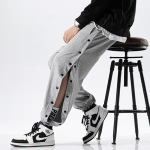 Men's Casual & Sports Pants, Spring/Autumn, Buttoned Jogger Style, Cropped Length, Trendy Side Full Open Snap Ankle Pants, Men's Basketball Athletic Trousers