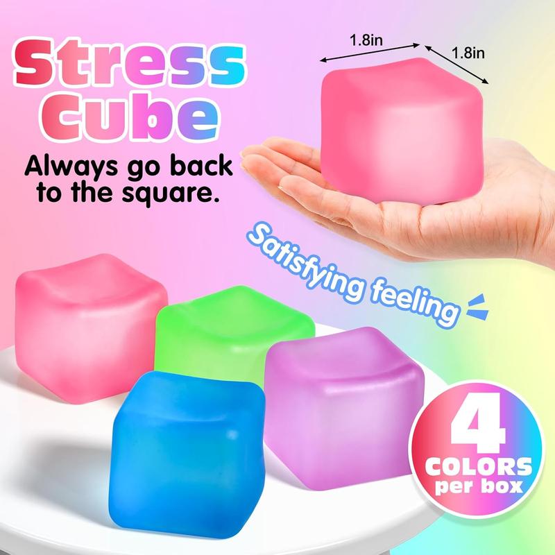 4 Pack Stress Cube, Slow Rising Ice Cube Stress Balls for Adults Kids, Sensory Fidget Toy for Anxiety Relief, Square Shape Squishy Balls for Classroom Prizes, Nice Cube Squishy for Party Favors