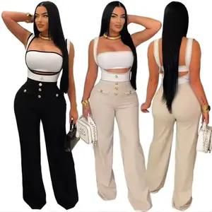 Elegant Button Two-Piece Jumpsuit Set GARMENTARY