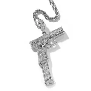 Punk Vintage Pistol Pendant Necklace | Iced Out Bling Hip Hop Jewelry | Cuban Link Chain | Chicano Style Luxury Jewelry for Men & Women, Daily Casual Wear, Ideal Gift