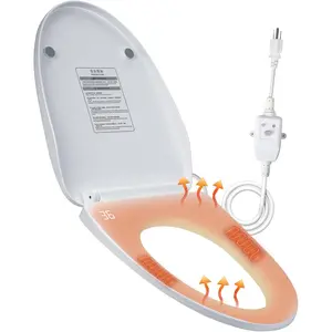 Heated Toilet Seat with Temperature Display and Built-in Side Control, 3-Speed Heating Mode Elongated Toilet Seats with Earth Leakage Protection, Slow Close Warming Toilet Seat with Auto Night Light