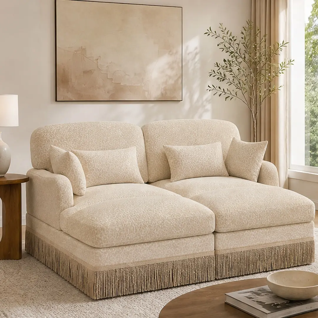 ARCH Comfy Chenille Leopard Print Loveseat Sofa with Tassel Edge, Ergonomic Back Support, High-Density Foam Cushions, Deep Seat Couch for Living Room, Beige Coffee, 2-Seat, Easy Assembly, 2 Seat/Beige/Brown/Chenille Color Options, Chenille Material