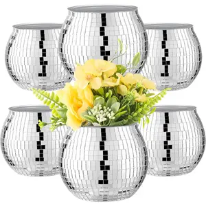 6 count Disco Ball Vase Disco Ball Planter for Centerpieces Disco Ball Decor Flower Vase with  Mirror Glass for Wedding, Birthday, Party (4" X 4.7")