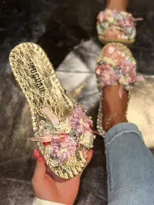 Women's Floral Braided Sandals, Summer New Arrival, Colorful All-Over Print, Boho Style, PU Leather, Rubber Sole, Beach Shoes