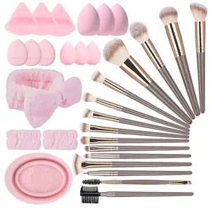 Professional Makeup Brush Set, Makeup Tool Kit with Beauty Sponge Kit, Includes Hairband and Brush Cleaner, Ideal for Foundation Blending, Makeup Tools Set