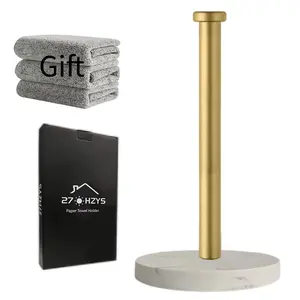 Paper Towel Holder,Gold Paper Towel Holder,Countertop Paper Towel Holder , Standing Marble Paper Towel Holder for Kitchen  Bathroom Countertop,Under Counter, Table with Marble Base for One-Handed Operation,Non-Slip Protect The Countertop