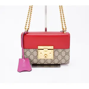 Pre-owned GUCCI canvas very good GG Supreme Monogram Calfskin Small Padlock Shoulder Bag BGP206951