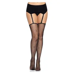 Leg Avenue Daisy Dot Fishnet Stockings with Scalloped Top