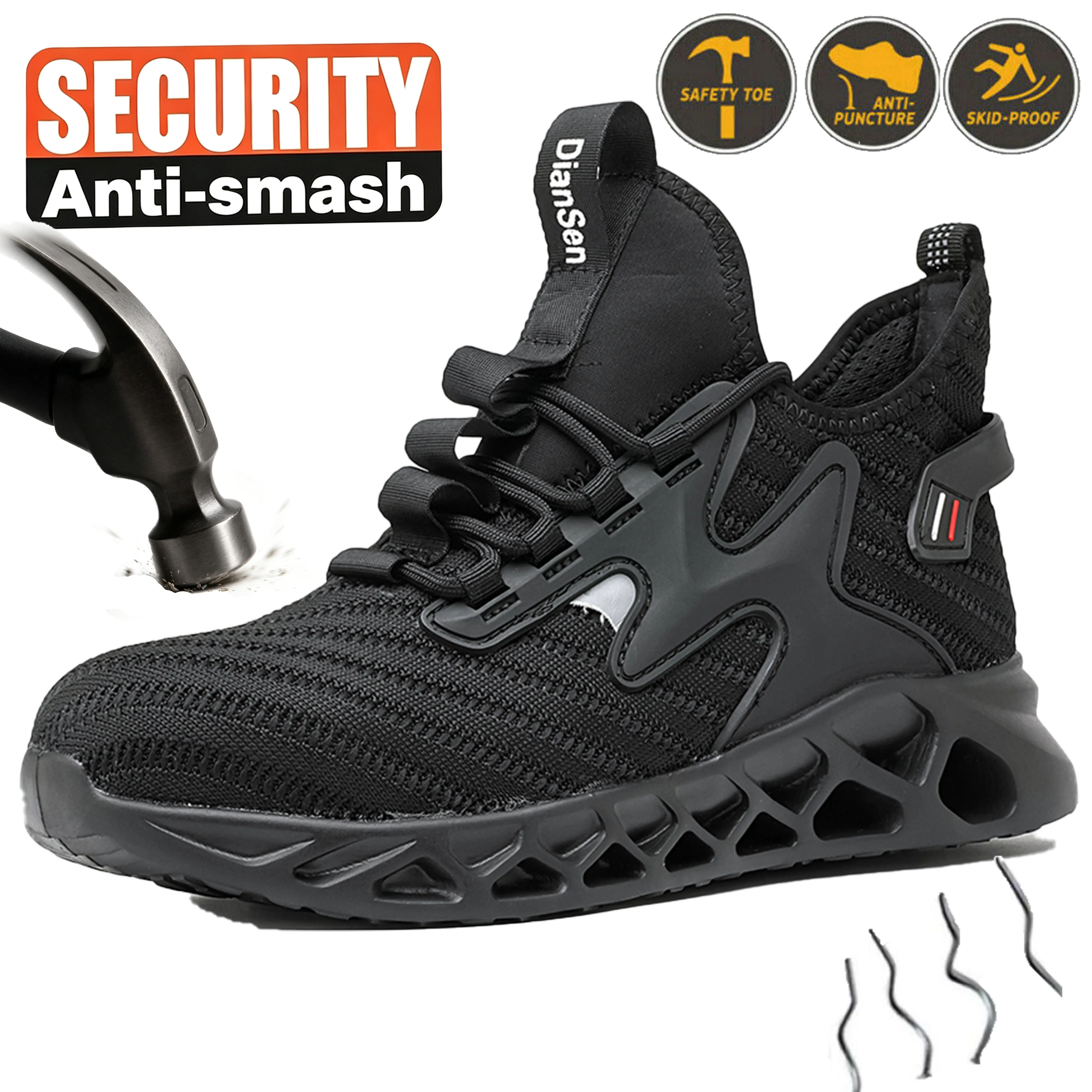 Lightweight Steel Toe Safety Shoes for Men Breathable Mesh Upper for Summer Anti-Smashing & Anti-Penetration Work Boots Perfect for Construction Sites Warehouses Auto Repair Shops and Workshops