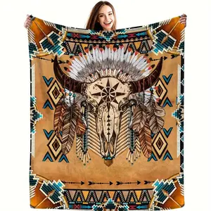[Soft Flannel Throw Blanket] Cozy Native American-Inspired Flannel Throw Blanket - Perfect Gift for Best Friends, Anniversary & Birthday - Soft, Warm, and Versatile for Couch, Bed, Office, and Travel