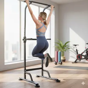 Adjustable Power Tower Pull Up Bar Dip Station, Multi-Function Home Gym Equipment for Strength Training, Fitness Workout Station