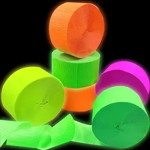 Blacklight Party Streamer Decorations 4 Rolls Glow Crepe Paper UV Reactive Fluorescent Neon Paper Streamers Glow Party Supplies for Wedding Birthday Neon Party Fiesta Party
