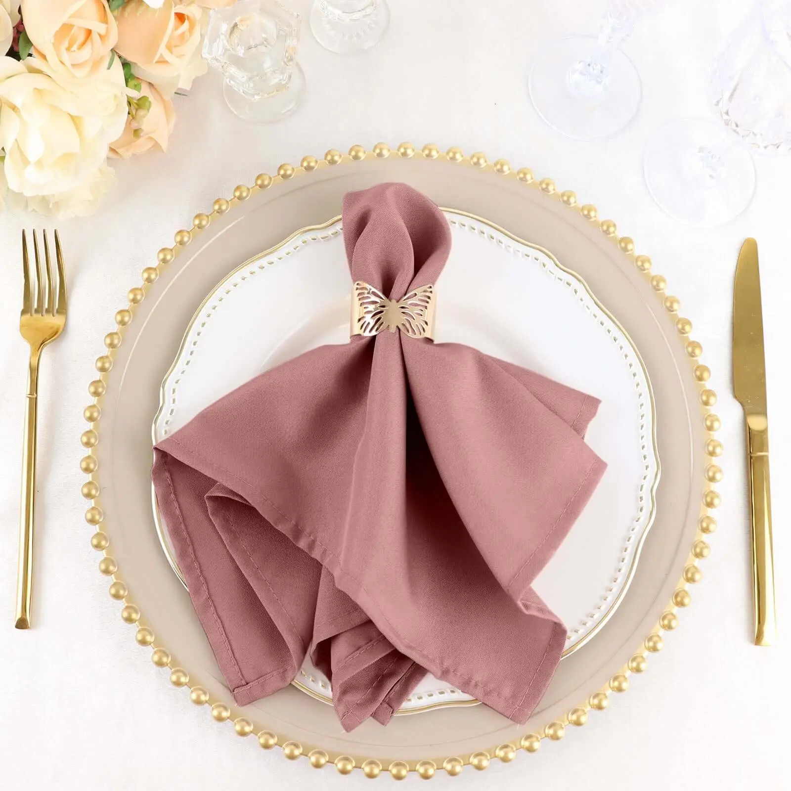 Dusty Rose Polyester Dinner Napkins Cloth 5-Pack Multipack (17"x17") - Wrinkle Resistant, Easy Care, Ideal for Wedding Parties, Restaurant Tableware, Multipack Napkins