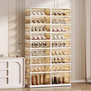 NLDD No-Assembly One-Piece Foldable Shoe Cabinet, 3-Sided Visible Magnetic Shoe Box with Movable Wheels, Foldable Shoe Rack Organizer, Shoe Box, Free Combination Design for Narrow Space & Multi-Scenario Use