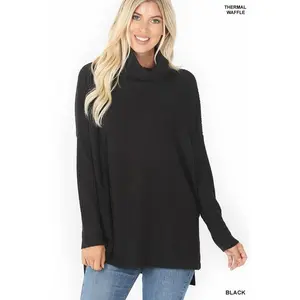 ZENANA Brushed Thermal Waffle Cowl Neck Hi-Low Sweater Fabric Knitwear Long Sleeve Womenswear