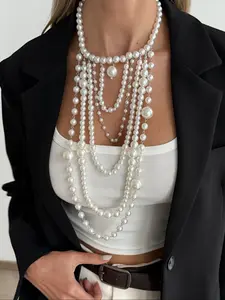 Boho Multi-Layer Faux Pearl Fashion Long Necklace for Women, Elegant Everyday Party Jewelry Gift, Versatile Ladies' Accessory, Pearl Chain Necklace