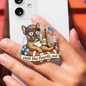 Patriotic Bulldog Magnetic Phone Grip, Funny Summer Dog Acrylic Phone Holder, Holiday Graphic Grip Stand Accessory