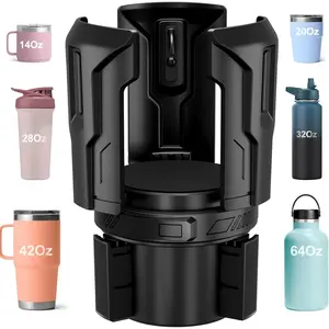 Cup Holder Expander (Adjustable Holder & Base, Auto-Fit Hold,  Button Open),  Cup Holder Expander for , , Nalgene, , Bottles in 2.6"- 4.8" (Black, 1 Pack)