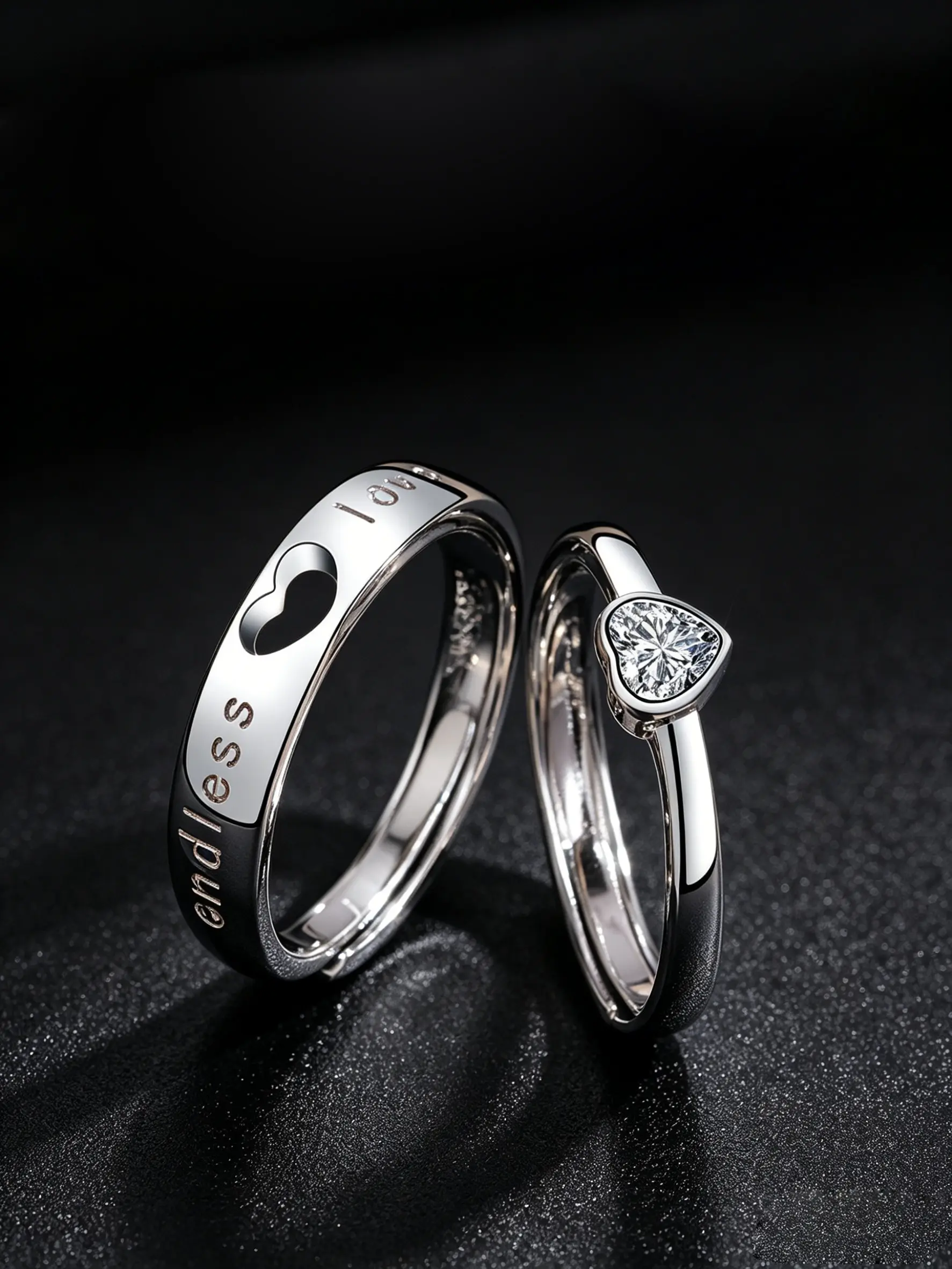2Pcs Couple Heart Ring Set, Classic Silver Tone Plated Rings with Engraved Letters & Heart Cut CZ, Adjustable Promise Rings, Matching Promise Rings, Valentine's Day Gifts, Ideal for Couple Gatherings, Parties, Travel and Daily Fashion Wear