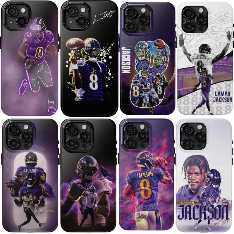 Custom Lamar Jackson Football Player Polycarbonate-Rubber Smartphone Case - Dual-Layer Impact-Resistant, Heavy-Duty Shockproof Accessory with Excellent Grip, Resistance & Protection for iPhone 12-17 Plus/Pro Max/Mini, Active Sports Fans