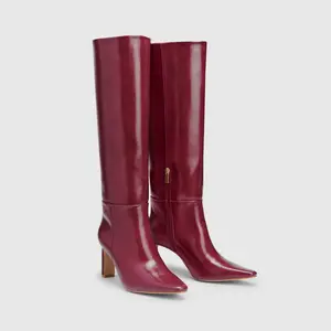 Cider [3 colors, size 6-11] POINTED TOE CHUNKY HEEL KNEE HIGH BOOTS