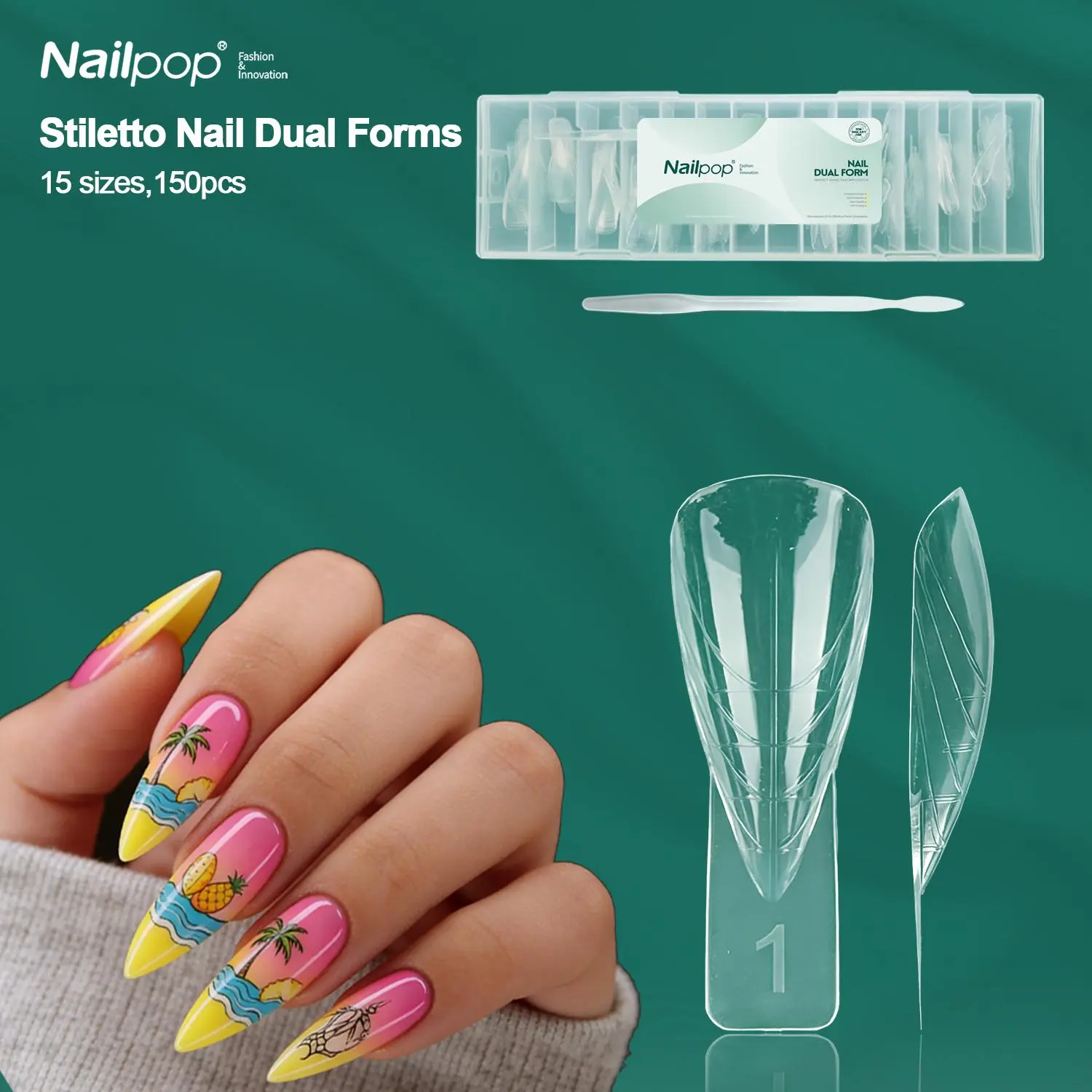 Pointed Nail Forms 15 Sizes Clear Acrylic Nail Extension Forms With Handle Easy To Use Reusable Nail Tips Guide 150pcs