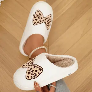 Cute Bow Pattern Fluffy Slippers for Women Comfortable Indoor Home Indoor Outdoor Shoes