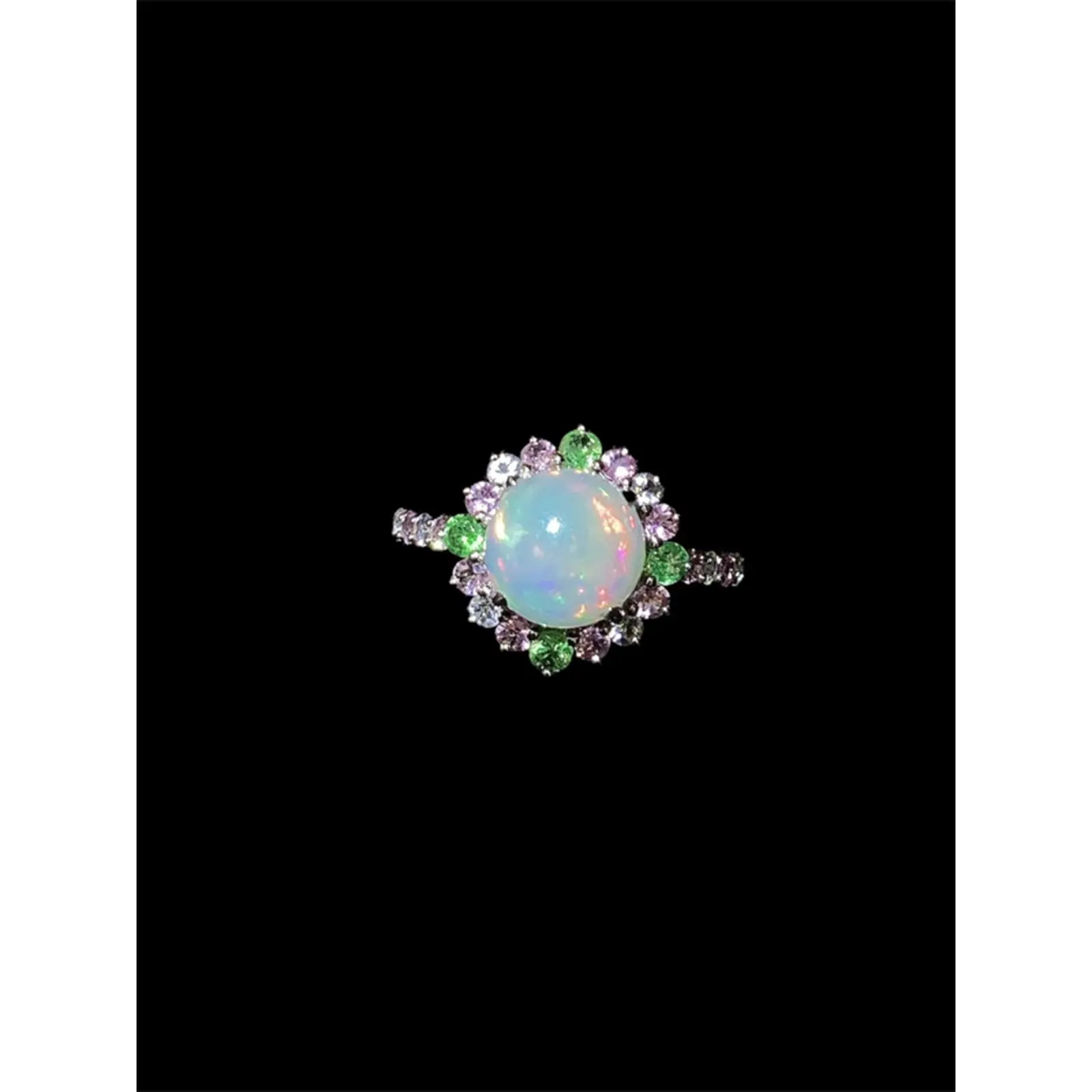 Genuine Precious 1.80CT Crystal Opal Ring with Colorful Gemstones and Elegant Design
