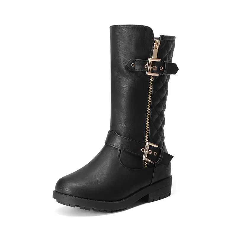 Dream Pairs Girls' Faux Winter Riding Boots - 0.25" Low Heel Platform Shoes for 10-11 Years Old Toddlers, Girls Shoes
