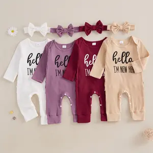Baby Girl Clothes I'M NEW HERE Romper Jumpsuit Ribbed Long Sleeve Sleeper Baby Necessities Coming Home Outfit