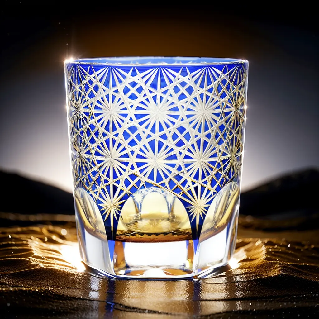 Thick Durable Cross Design Gold-Inlaid Hand-Cut Lead-Free Crystal Rock Glasses - Premium Glassware Drinkware Tumblers for Scotch - Collectible Barware Gift Set, Crystal Glass