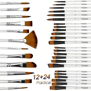 36 Pcs Premium Nylon Paint Brushes Set - Round/Filbert/Flat/Fan/Angle/Fine Detail Brushes for Acrylic Painting, Ideal for Artists, Professionals & Hobbyists, Perfect for Canvas, Wood, Fabric & Crafts