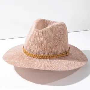 Nubby Panama Hat with Braid Trim Accent with Inner Adjustable Band