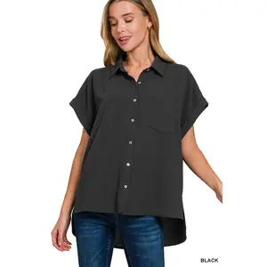 Zenana Full Size Woven Airflow Button Down Shirt Plus Size