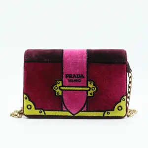 Pre-owned PRADA Velvet Crossbody Bags Cahier Belt Bag Printed Small 7.5" with Gold Accents Milano Design