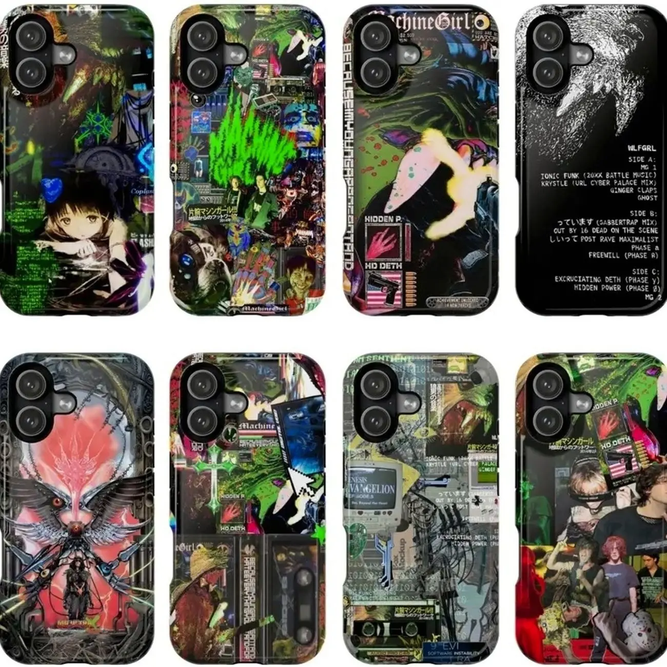 8 styles Machine Girl Phone Case, Breakcore Glitch Art Cover, Cyberpunk Y2K Aesthetic, Compatible with iPhone X, 11, 12, 13, 14, 15, 16, 17 & more