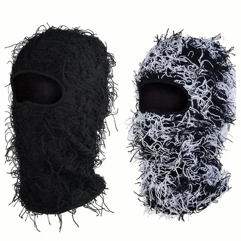 Distressed Knit Balaclava Mask Headwear - 3 Styles, Windproof Full Face Cover for Men/Women, Sports & Outdoor Accessory