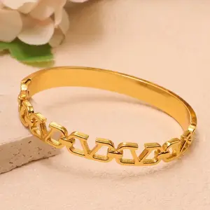 Stainless Steel Snap-on Bangles Women Gold Color Openwork Chain Bangles Fashion Jewellery Accessories Button Bracelets