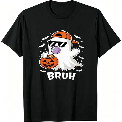 Halloween Summer Adorable Pumpkin Ghost BRUH Design Boys T Shirt Great Gift Kids Fashion Boys Clothes Tops Cute Trendy Tee Shirt for Boys