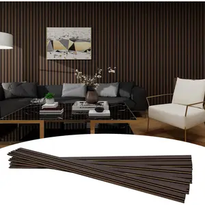 3D Textured  Slat Wall Panels 16 Pack -  PS Fluted Faux  Paneling (43.3"x4.7") Easy Adhesive Installation, Dark Walnut