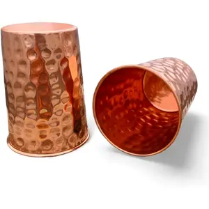 Set of 2 Hammmered Pure Copper Cups For Drinking Water Glasses Tumblers Glass for Ayurveda  Benefits