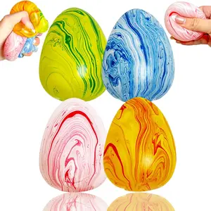 Stress Relief Egg Squeeze Toy, Easter Colorful Marble Texture Ball, Slow Bounce Sensory Toy, Anxiety Relief (2/4 Pieces)