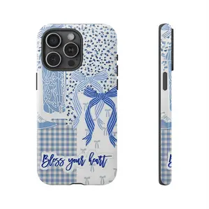 Blue Leopard Bow Compatible with iPhone 17 Pro Max 16 15 Plus 14 13 12 11 AIR XS XR Phone Case Hard Shell Rugged Phone Case Anti-scratch Shockproof Frosted Protective Cover Waterproof Outer Layer Durable Shell