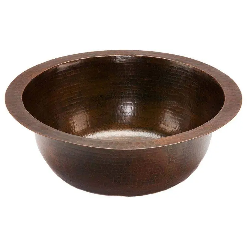 14" Round Hammered Copper Bar Sink w/ 2" Drain Size