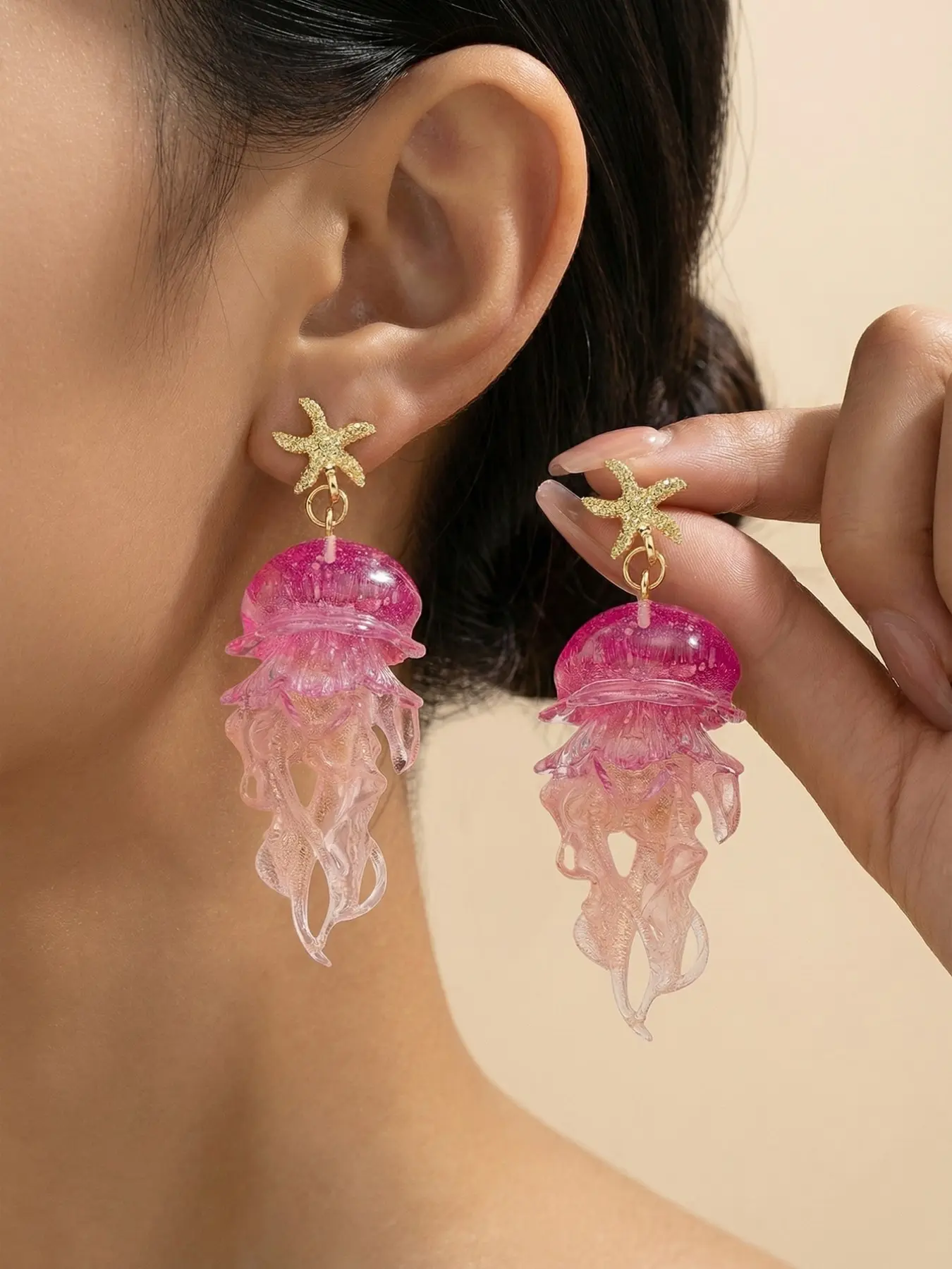 Cute Starfish Jellyfish Gradient Earrings, Ocean Vibes Dangles, Fashionable Bohemian Ocean Style, Trendy Jewelry, Perfect for Parties and Gifts, Daily Wear Jewelry