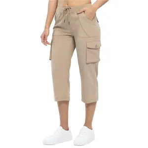 Womens Cargo Capris Hiking Lightweight Pants 6 Pockets Quick Dry Casual Outdoor Trip Loose Shorts Cropped Cotton