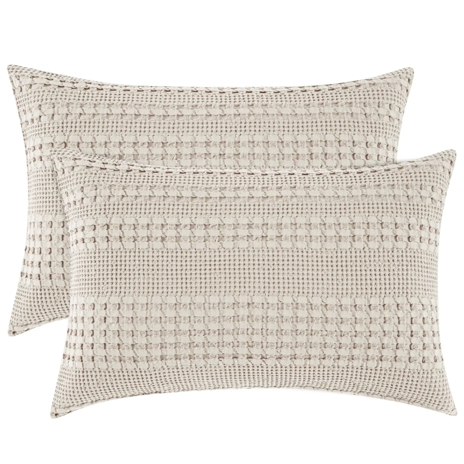 PHF 100% Cotton Waffle Pillow Shams Standard Size, 2 Pack Soft Skin-Friendly Pillowcases, No Filling, Aesthetic Woven and Breathable Waffle Weave Pillow Case Covers for Bed