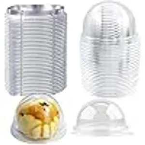 50 Pack 2 Inch Clear Plastic Mini Dome Cake Boxes for Muffins Cookies, Ideal for Wedding Birthday Gift Packaging (Silver)