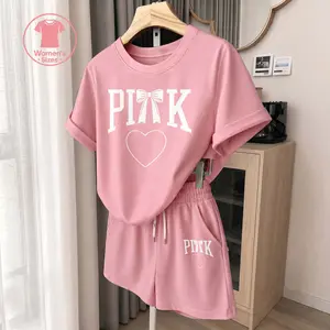 Women's Bow Graphic Short Sleeve T-Shirt And Shorts Set, Casual Summer Two-Piece Outfit With Crew Neck Top And Drawstring Waist Shorts For Daily Wear